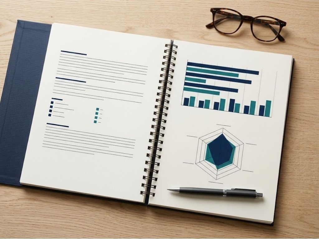 AI Career Clarity Report open on a desk showing skill and interest charts