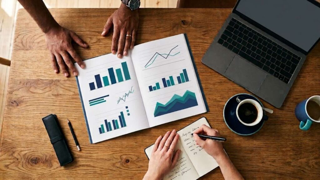 Career coach analysing a strategic career assessment report with skill and interest charts